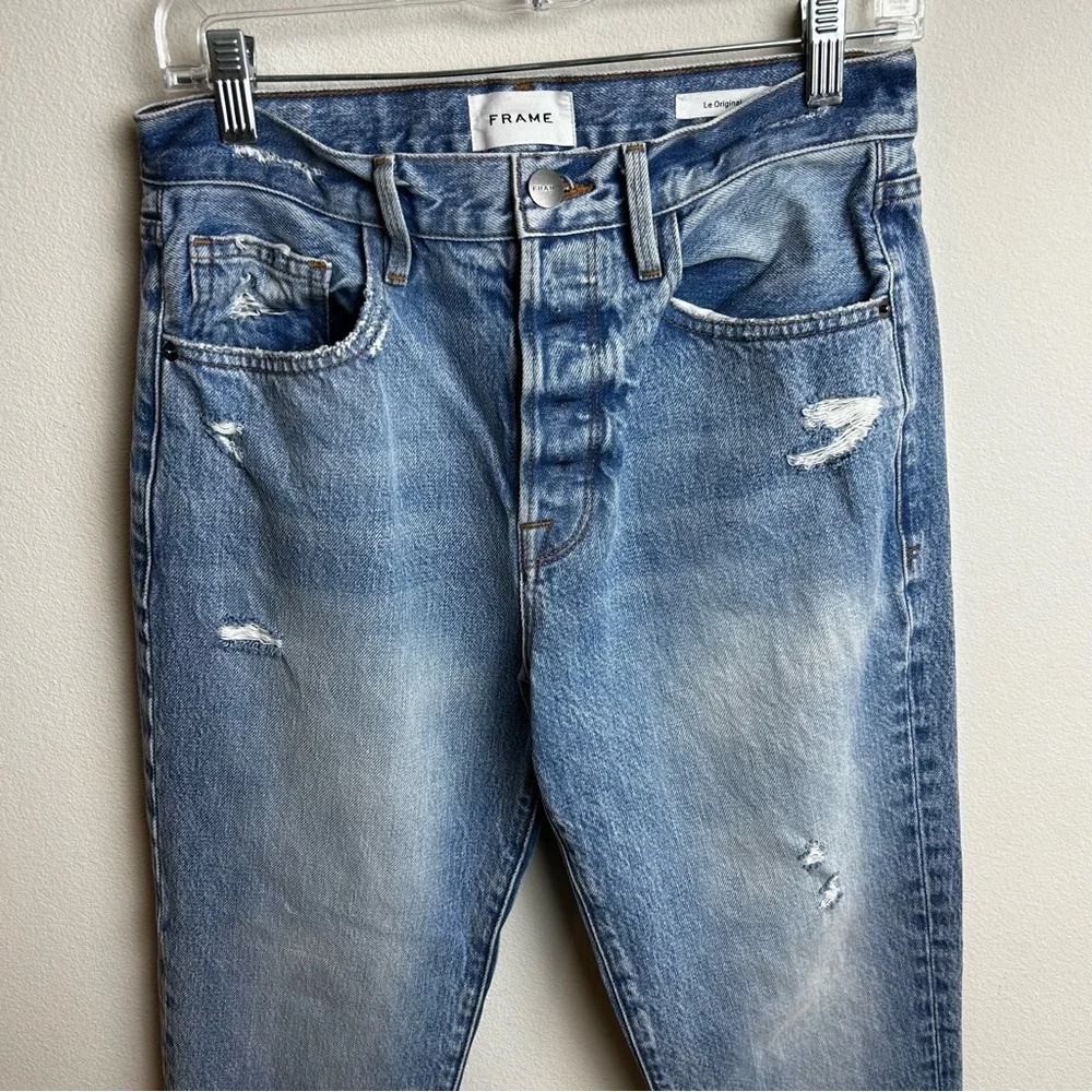 FRAME Le Original Cropped distressed high-rise straight leg jeans size: 27 - Picture 3 of 12